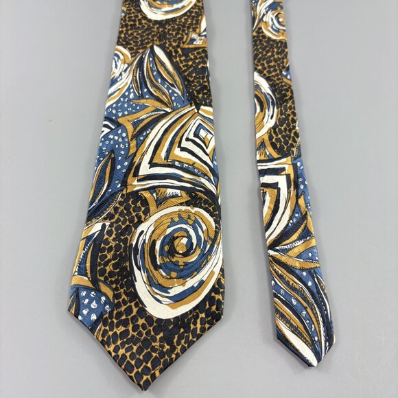 Martin Wong Blue / Tan Abstract Men's Tie 4" x 61" - Picture 2 of 4